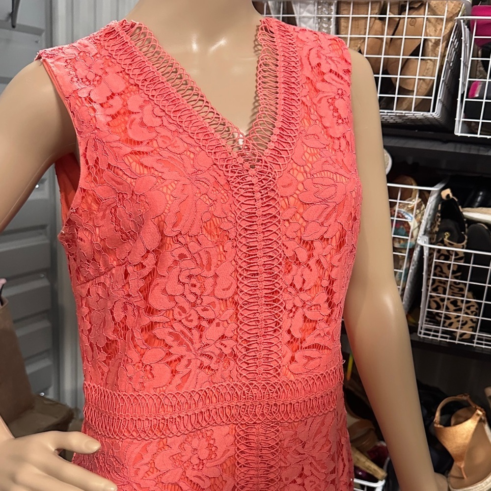 Thalia Sodi Coral Lace Midi v-neck sleeveless Dress size 12